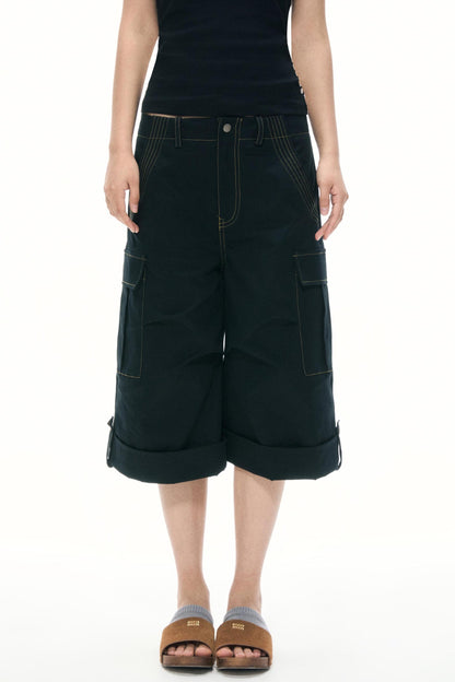 Khaki Wide-Leg Work Pants