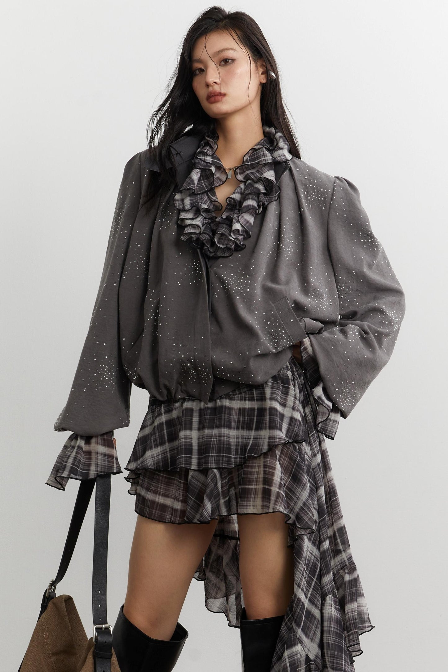 Vintage Bright Diamond Pleated Short Jacket