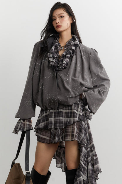 Vintage Bright Diamond Pleated Short Jacket