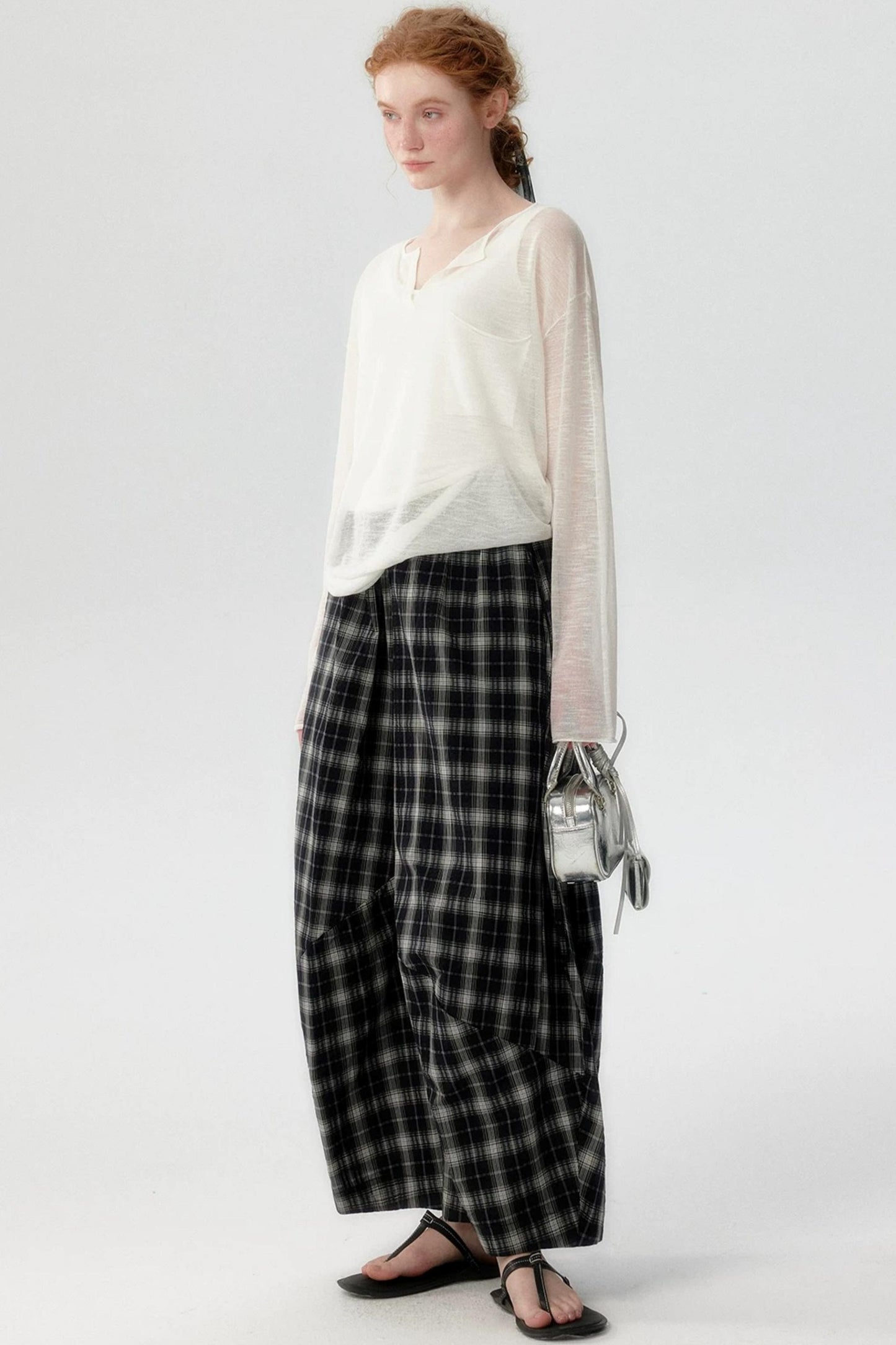 Elegant Plaid Lantern Pants