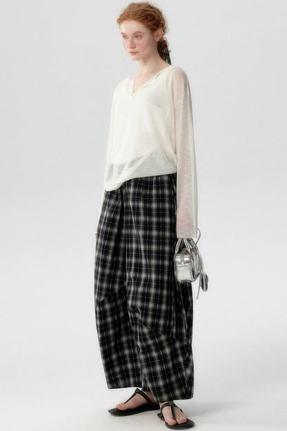 Elegant Plaid Lantern Pants