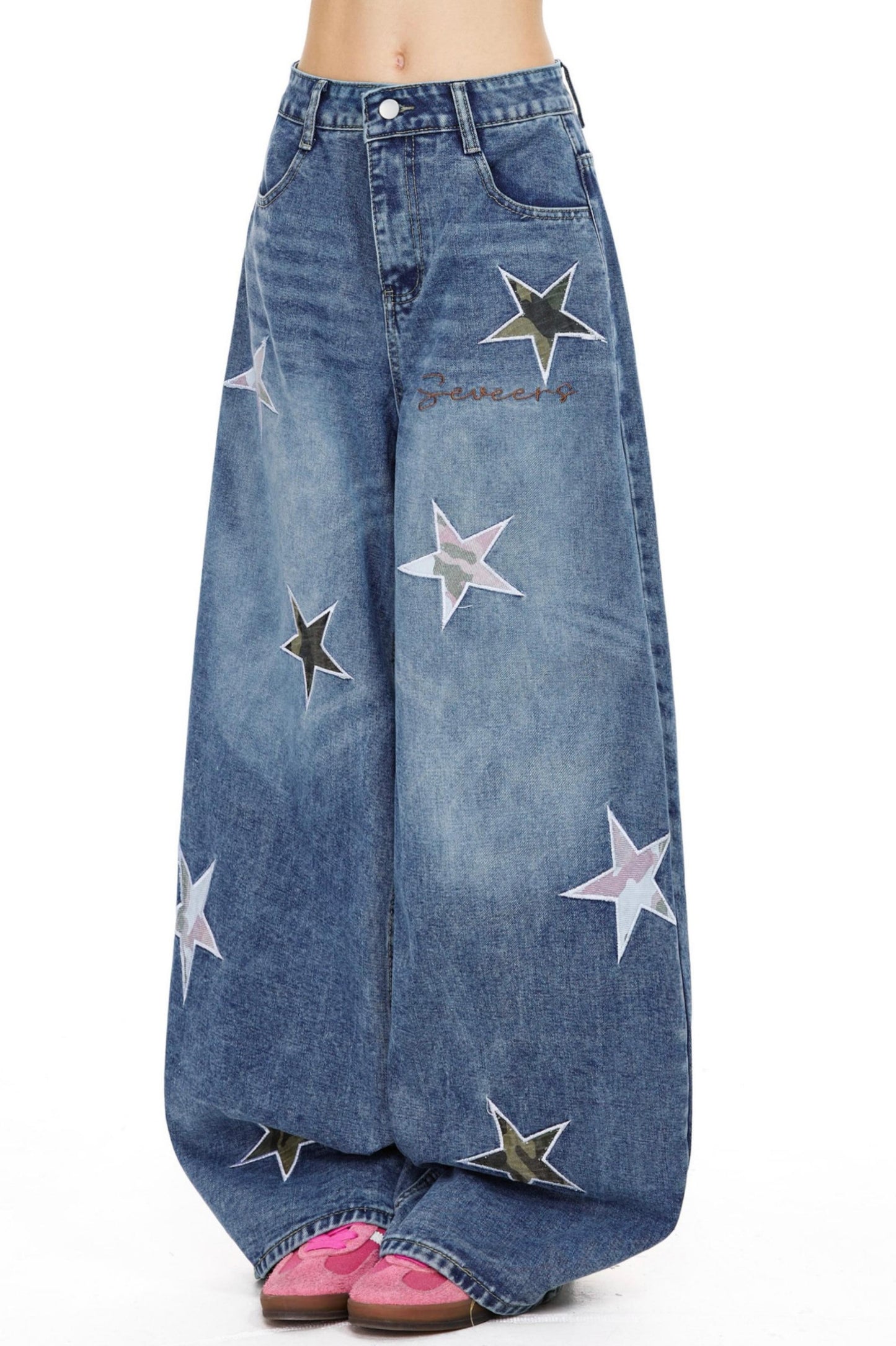Retro Blue Star Denim Pants