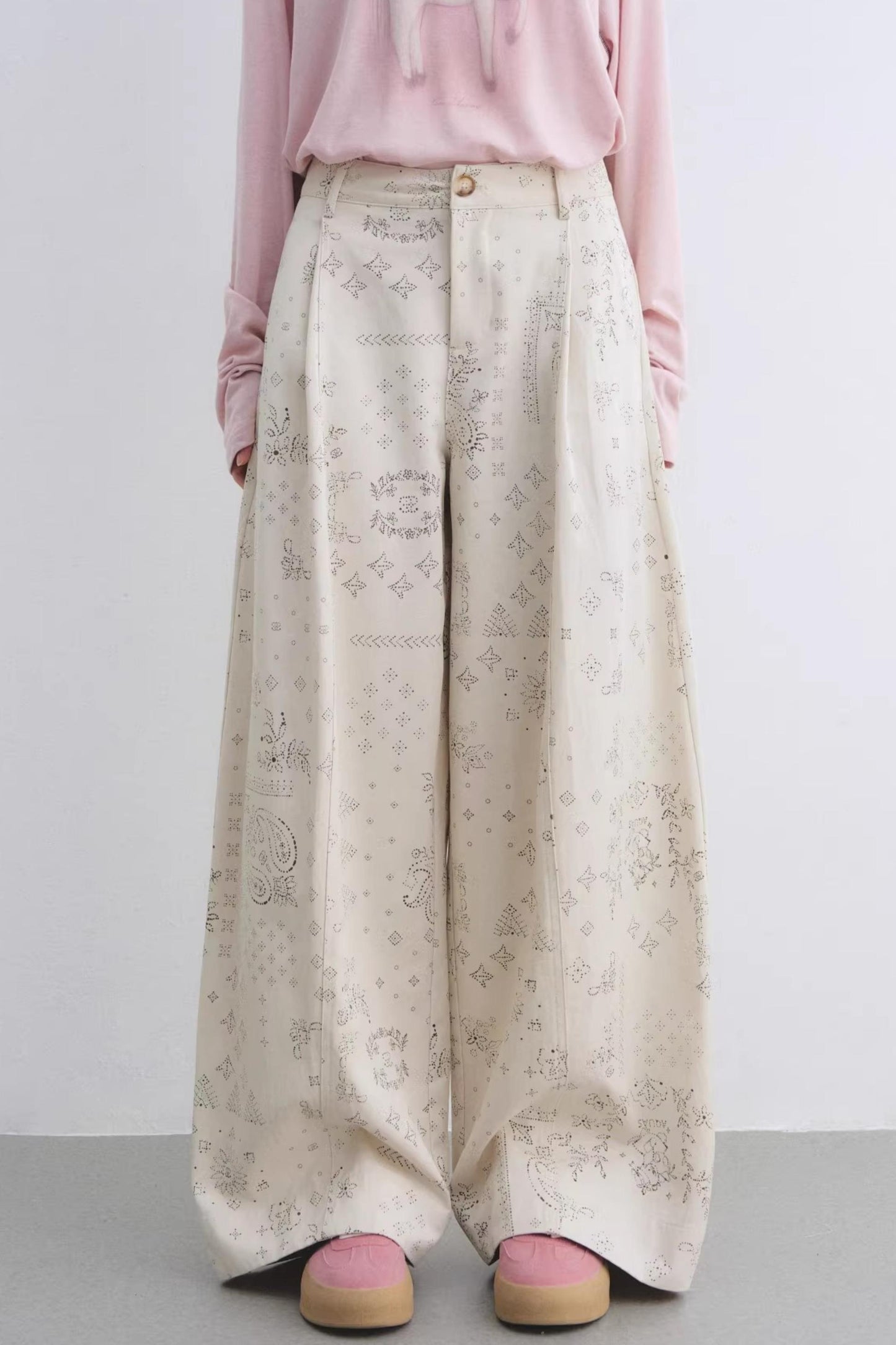 Lyocell Paisley Wide-Leg Pants