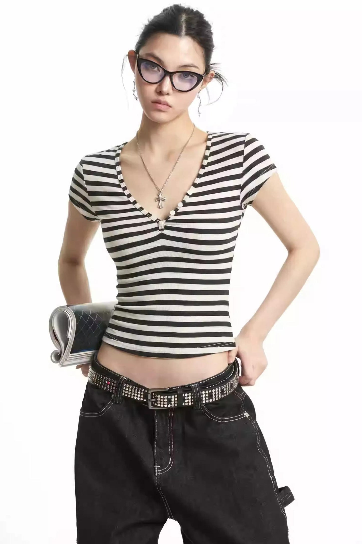 Retro Striped V-Neck Top