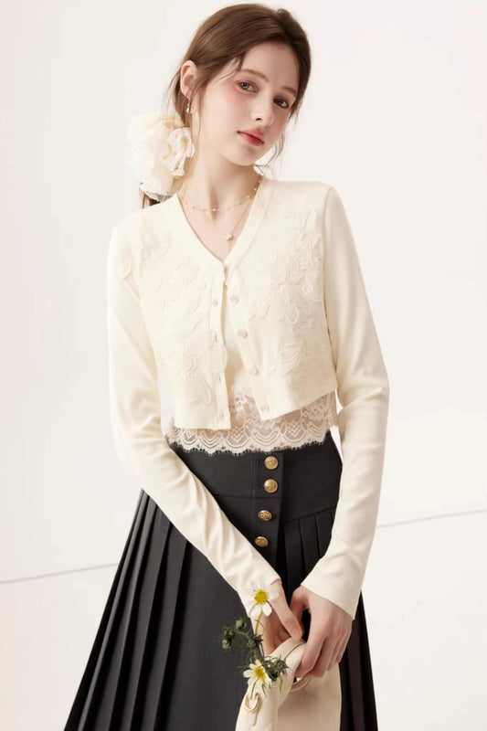 Lace Patchwork Camisole Cardigan Set