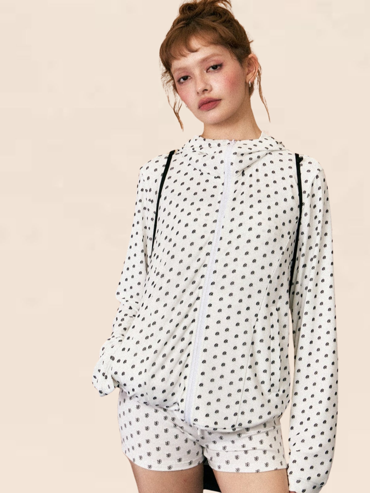 Floral Polka Dot Hooded Cardigan Set-Up