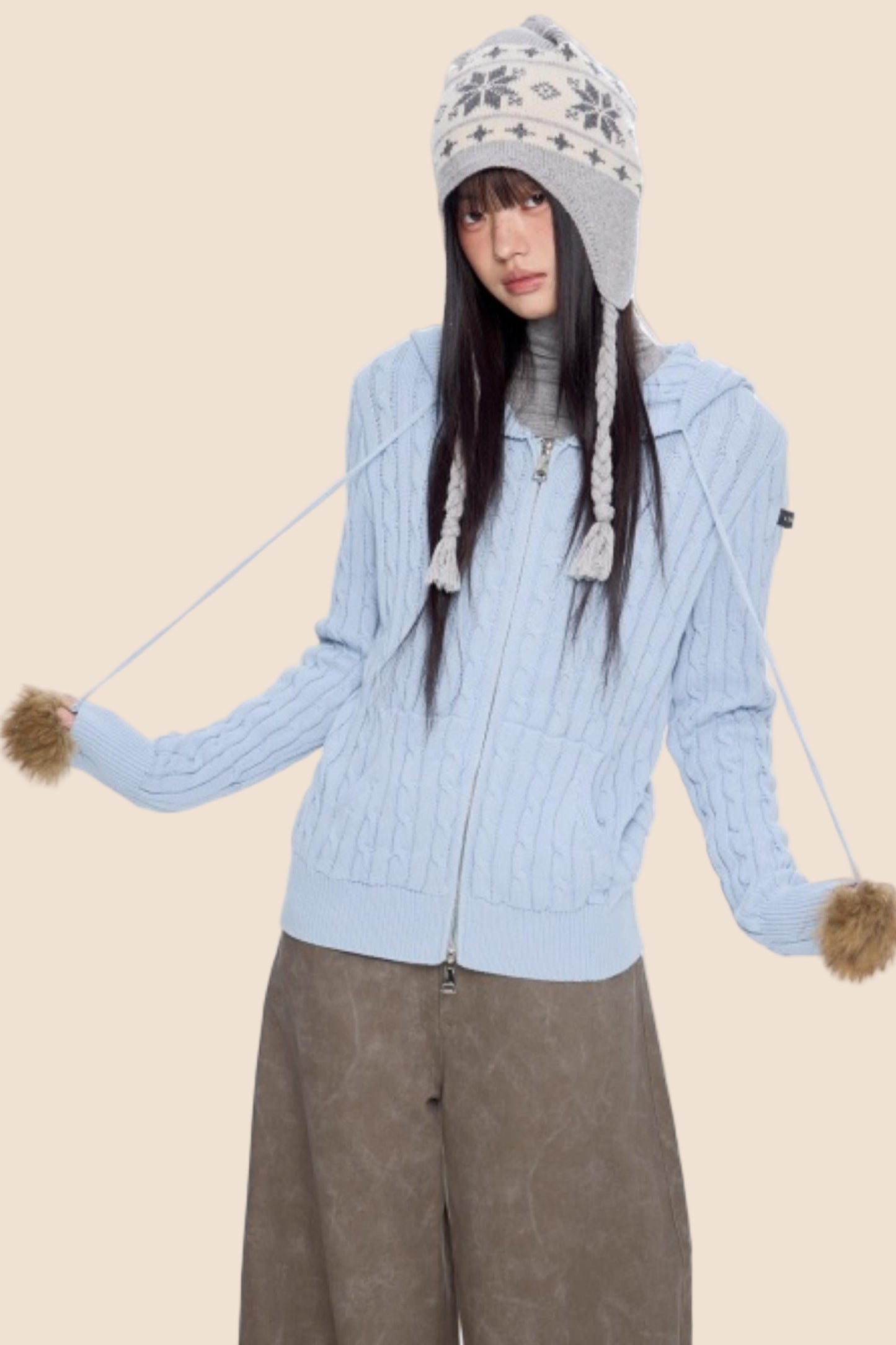 Furball Twisted Knit Hooded Cardigan