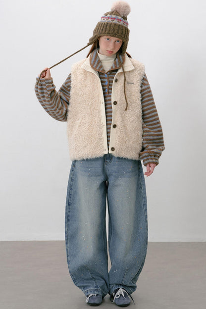 Furry Ribbed Winter Vest Coat