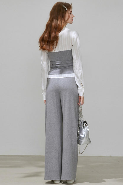 Summer Autumn Knitted Fake Two-Piece Set-Up