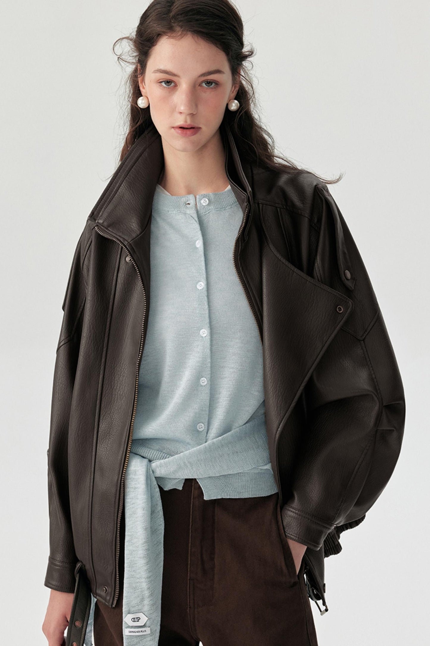 Lychee Pattern PU Leather Jacket