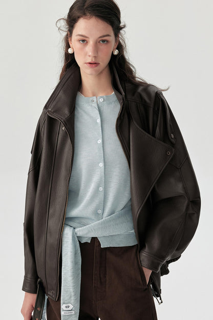 Lychee Pattern PU Leather Jacket