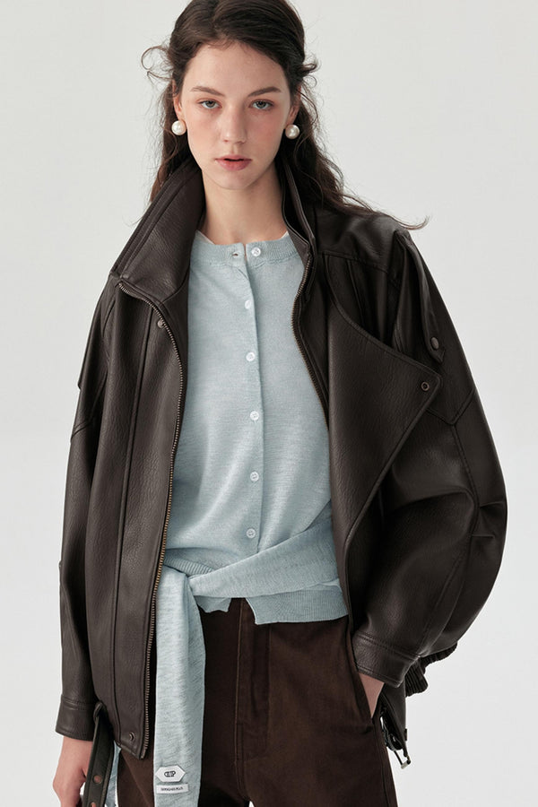 Lychee Pattern PU Leather Jacket