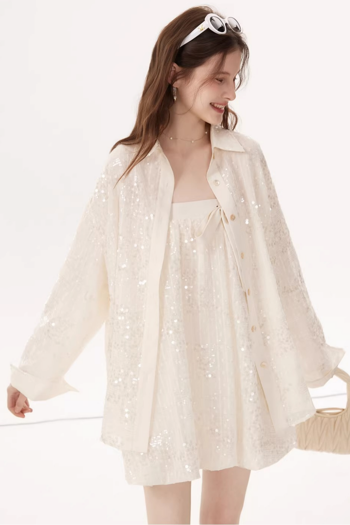 Sequined Bow Skirt Suit Set-Up