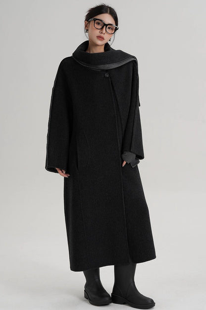 Reversible Two-Tone Scarf Wool Coat