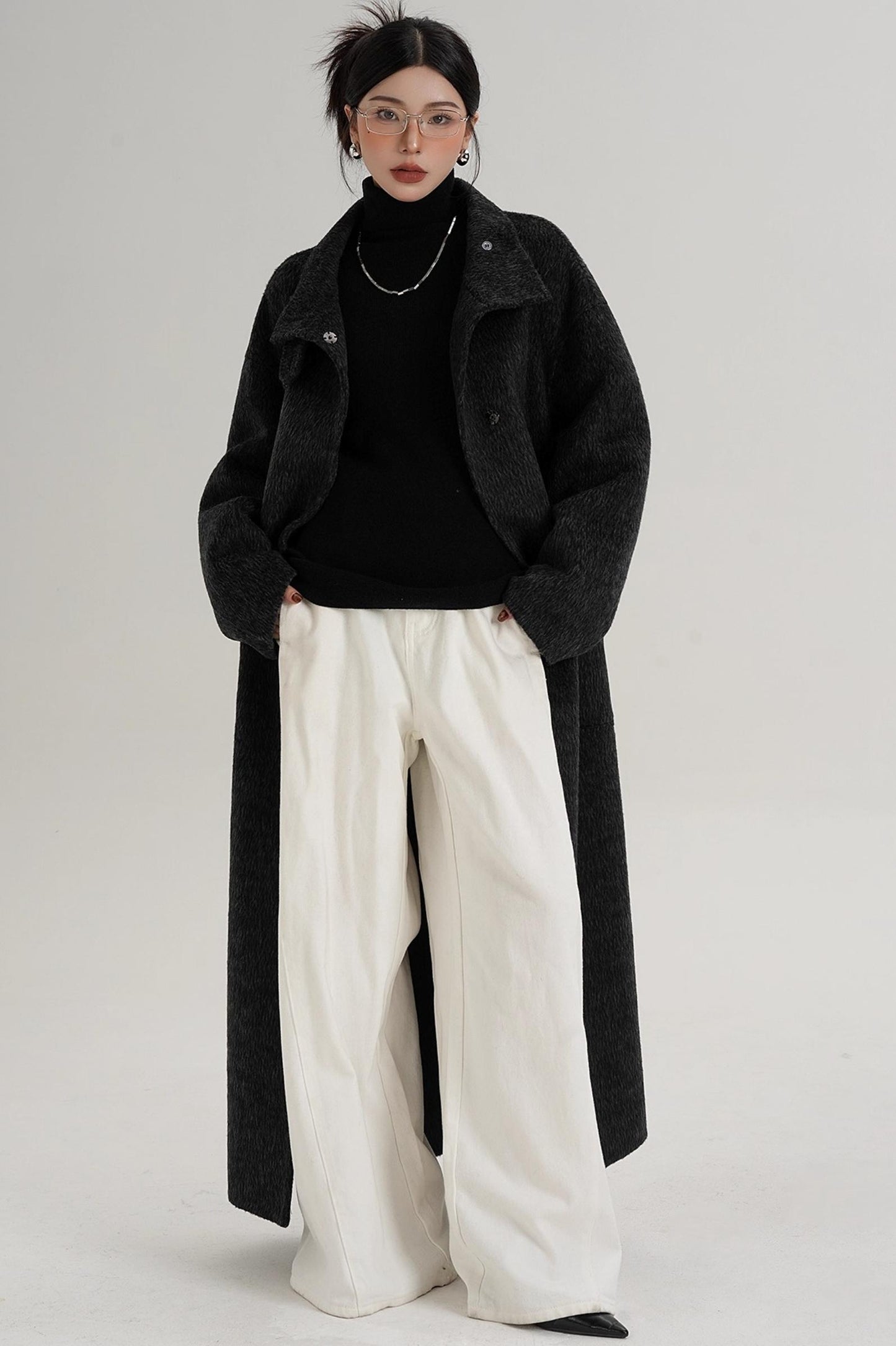 Stand-Up Collar Long Wool Coat