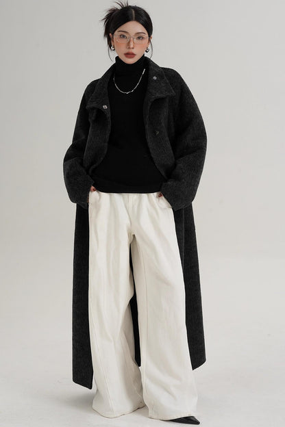 Stand-Up Collar Long Wool Coat