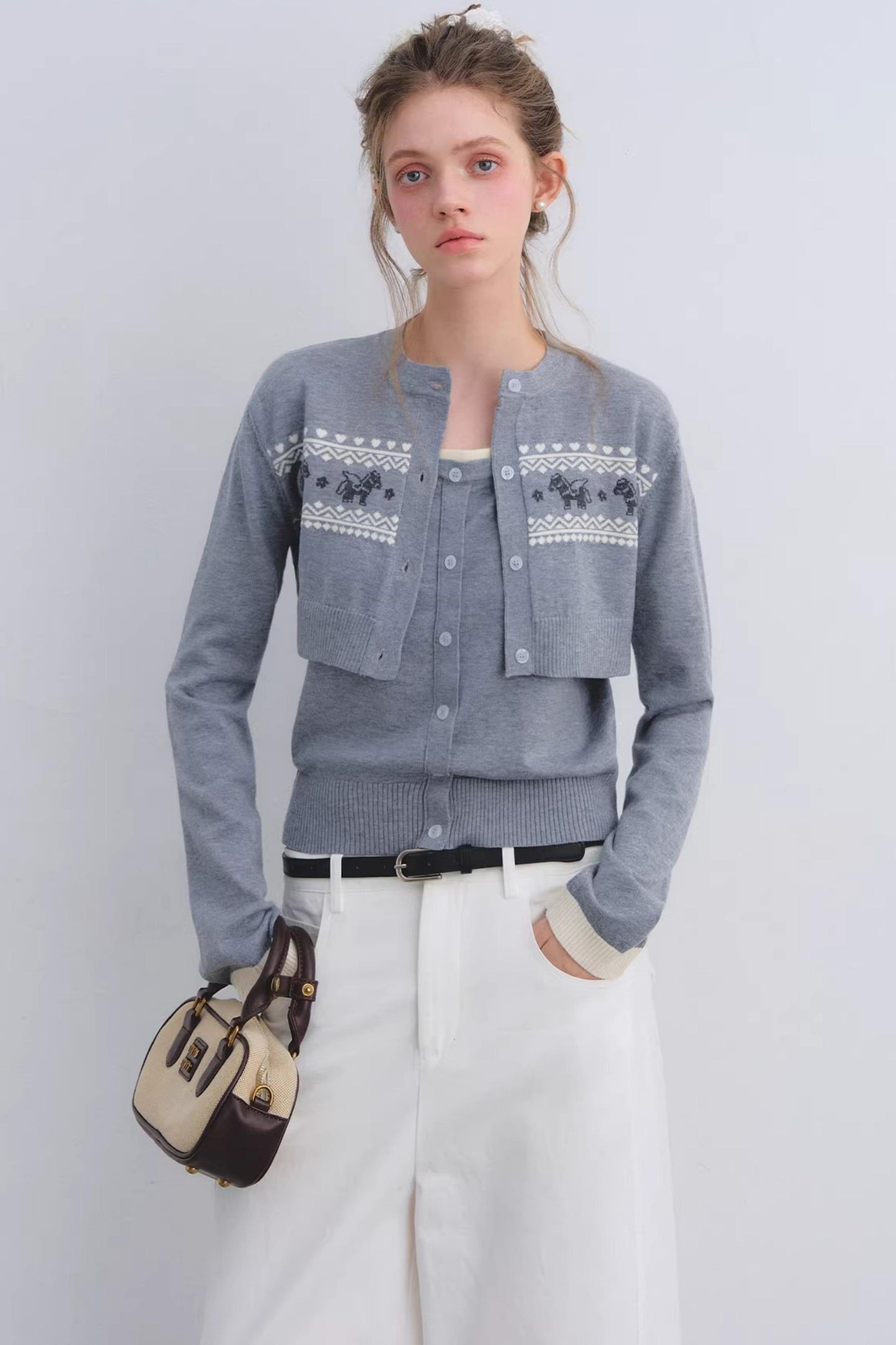 Gray Wool Cardigan Set