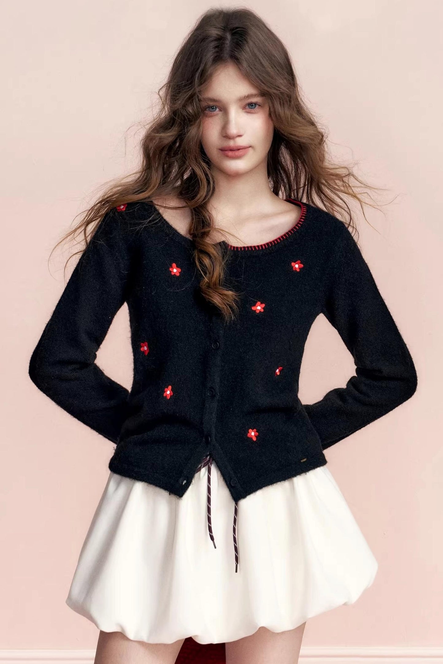 Color-Blocked Velvet Wool Cardigan