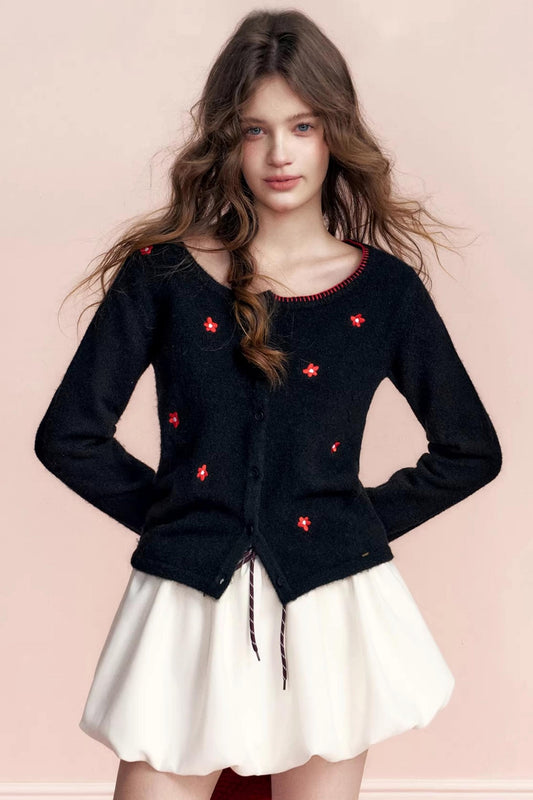 Color-Blocked Velvet Wool Cardigan