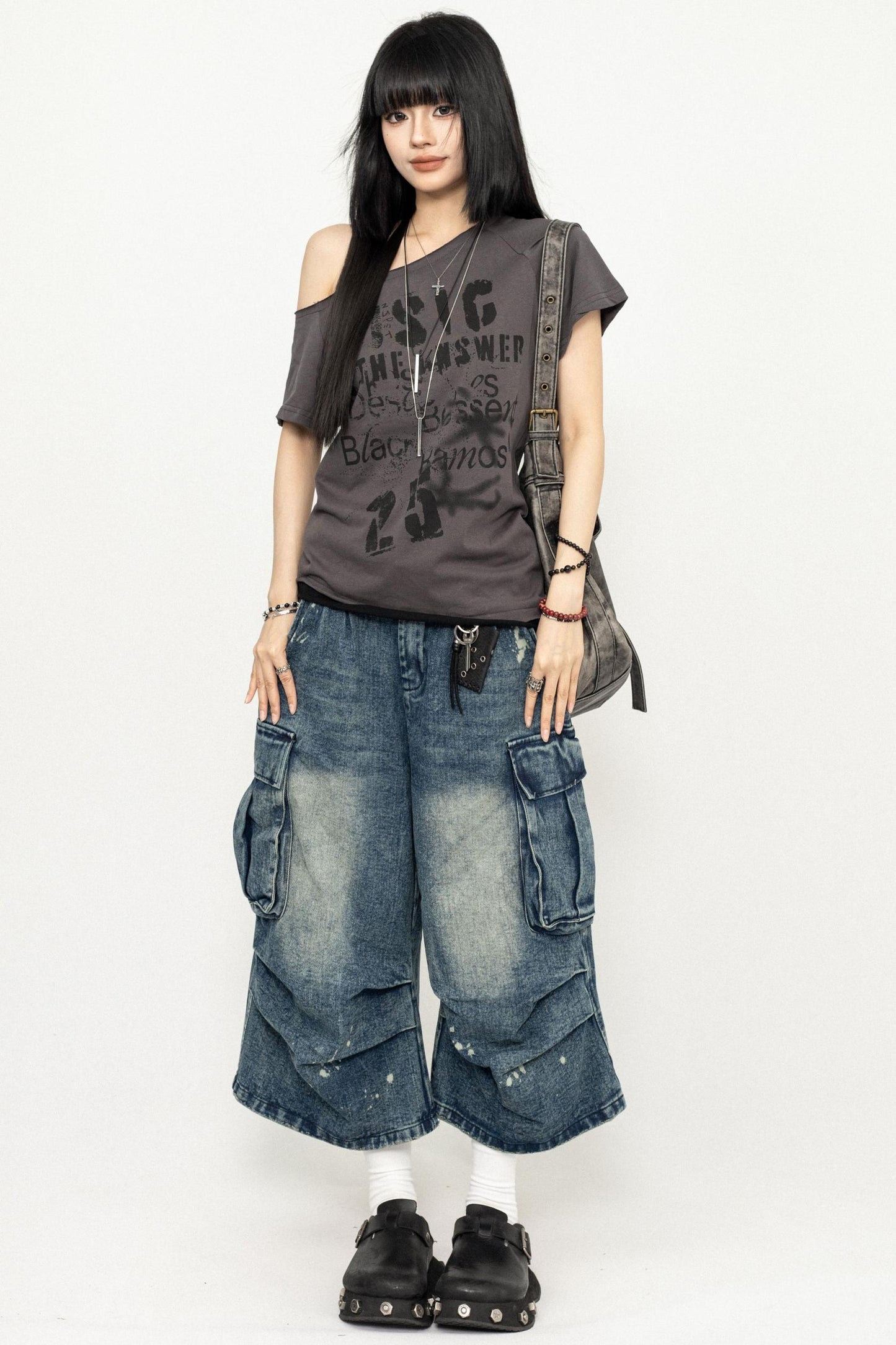 Pleated Denim Culottes Pants