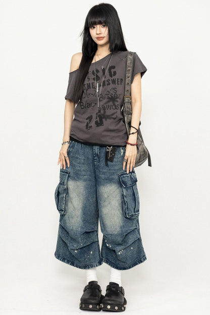 Pleated Denim Culottes Pants