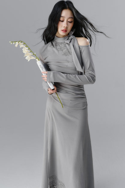 Irregular Long-Sleeve Knit Dress