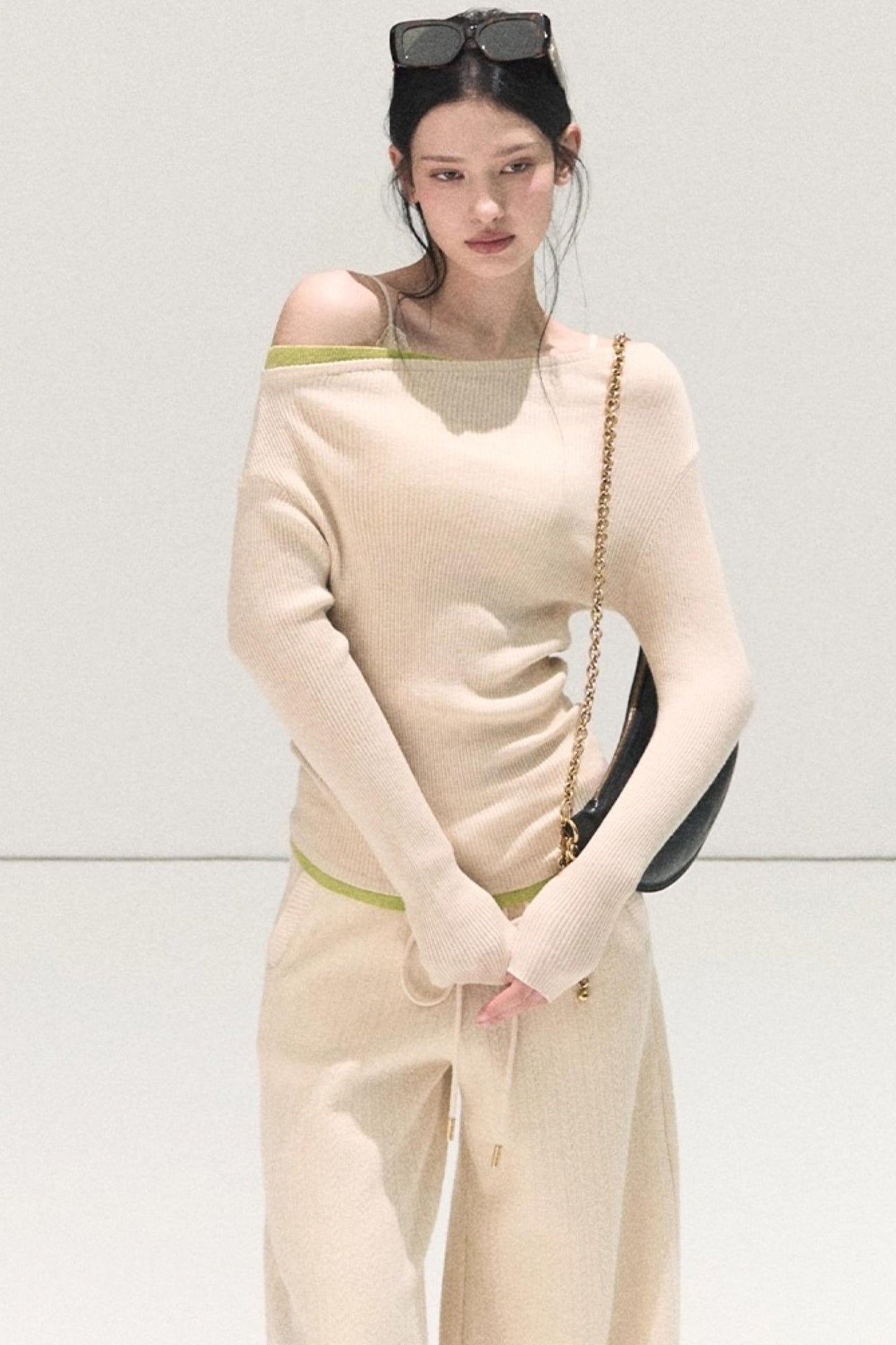 Wool Off-Shoulder Knit Top