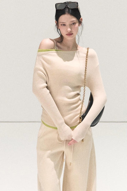 Wool Off-Shoulder Knit Top