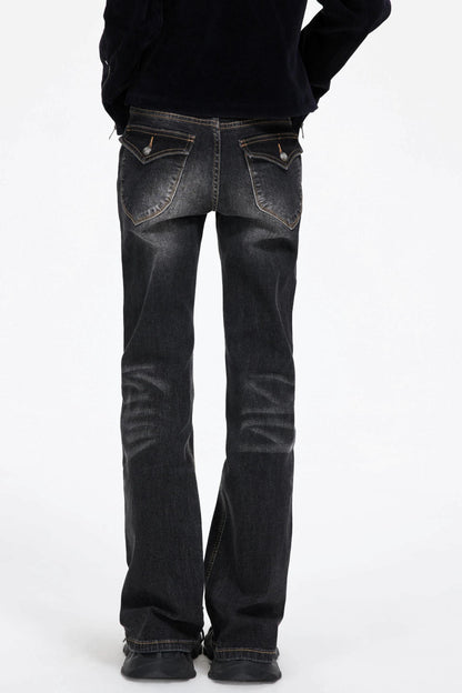 Slimming God Black Gray Denim Trousers
