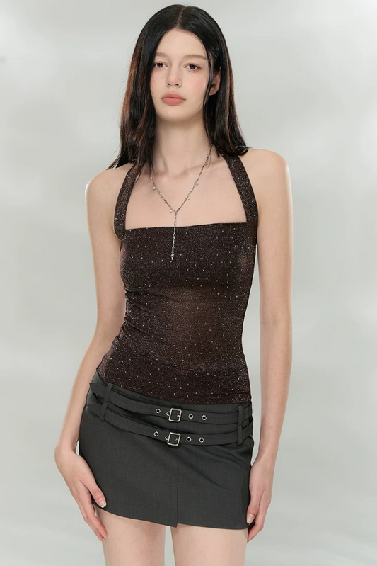 Haut bandeau brillant à encolure dos-nu