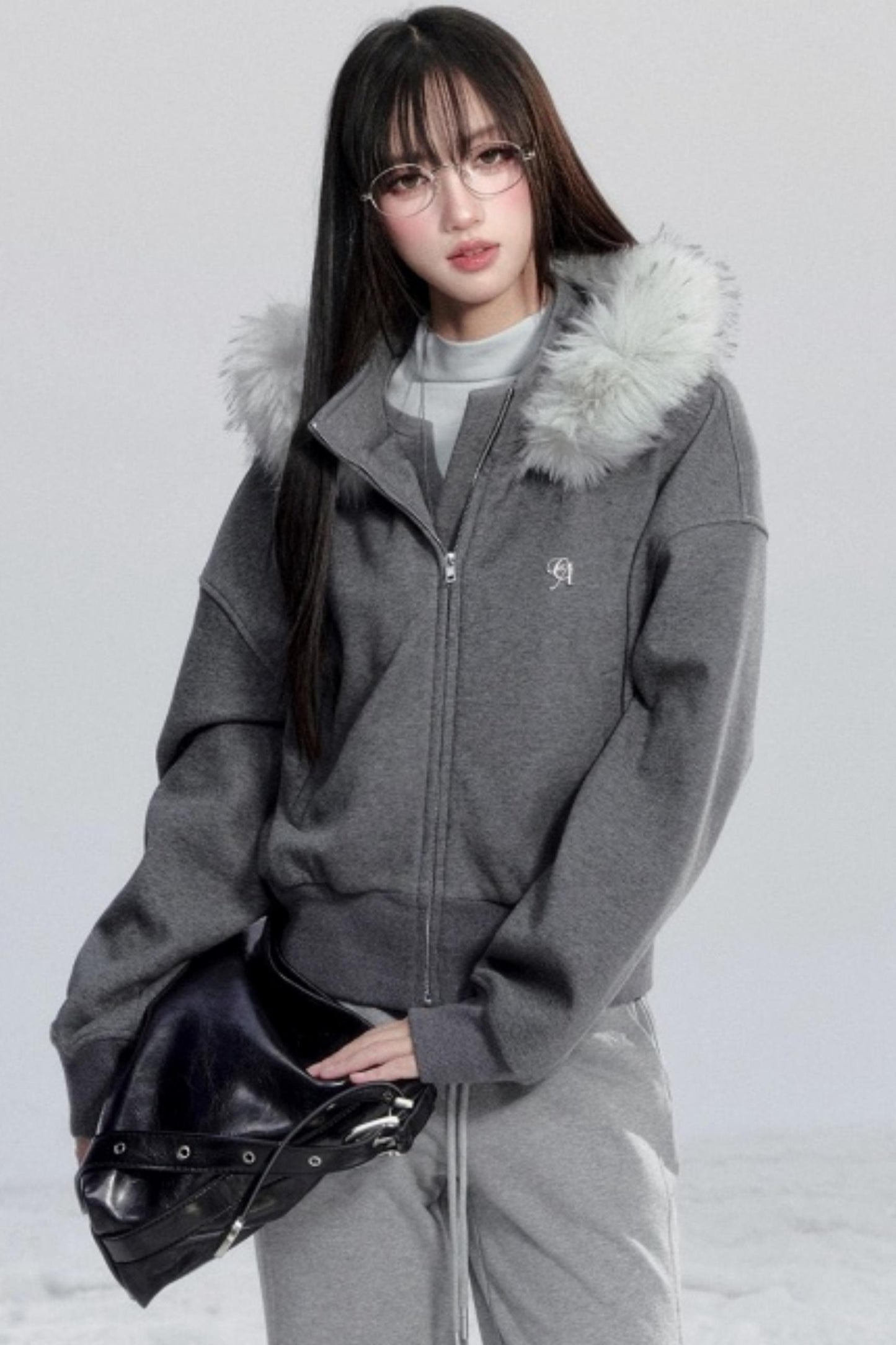 Relaxed Fur Collar Hooded Jacket