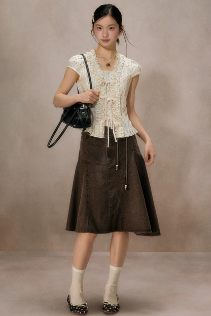 Ruffled Lace Trim Blouse