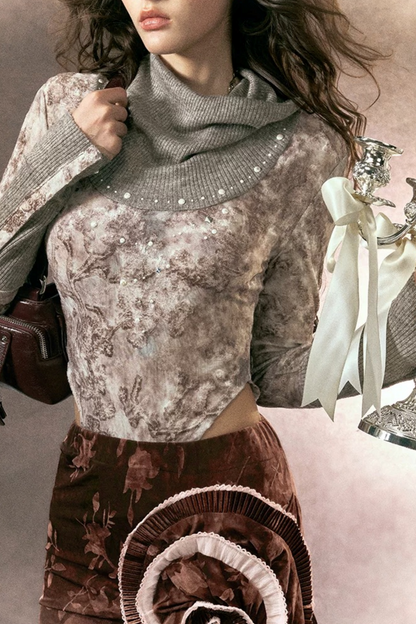 Retro Pink Knit Top Skirt Set-Up