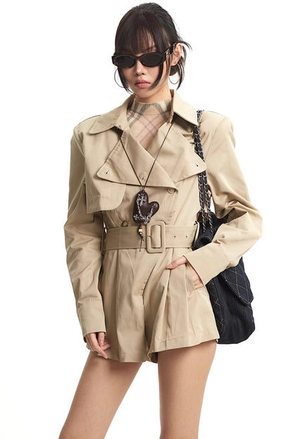 Khaki Slim-Fit Trench Jumpsuit