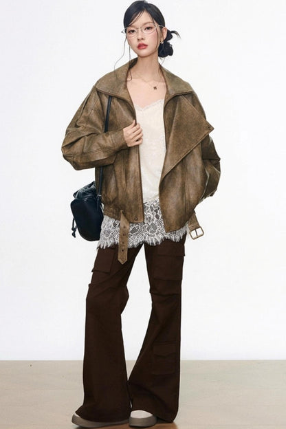 Khaki Leather Jacket Set-Up