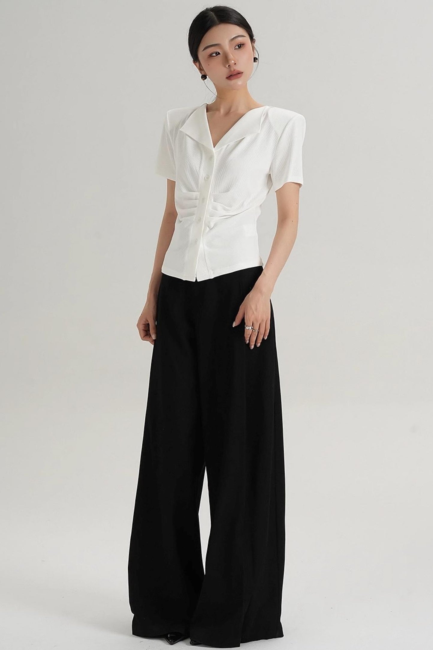 Pleated V-Neck Blouse