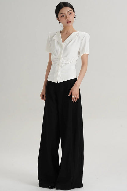 Pleated V-Neck Blouse