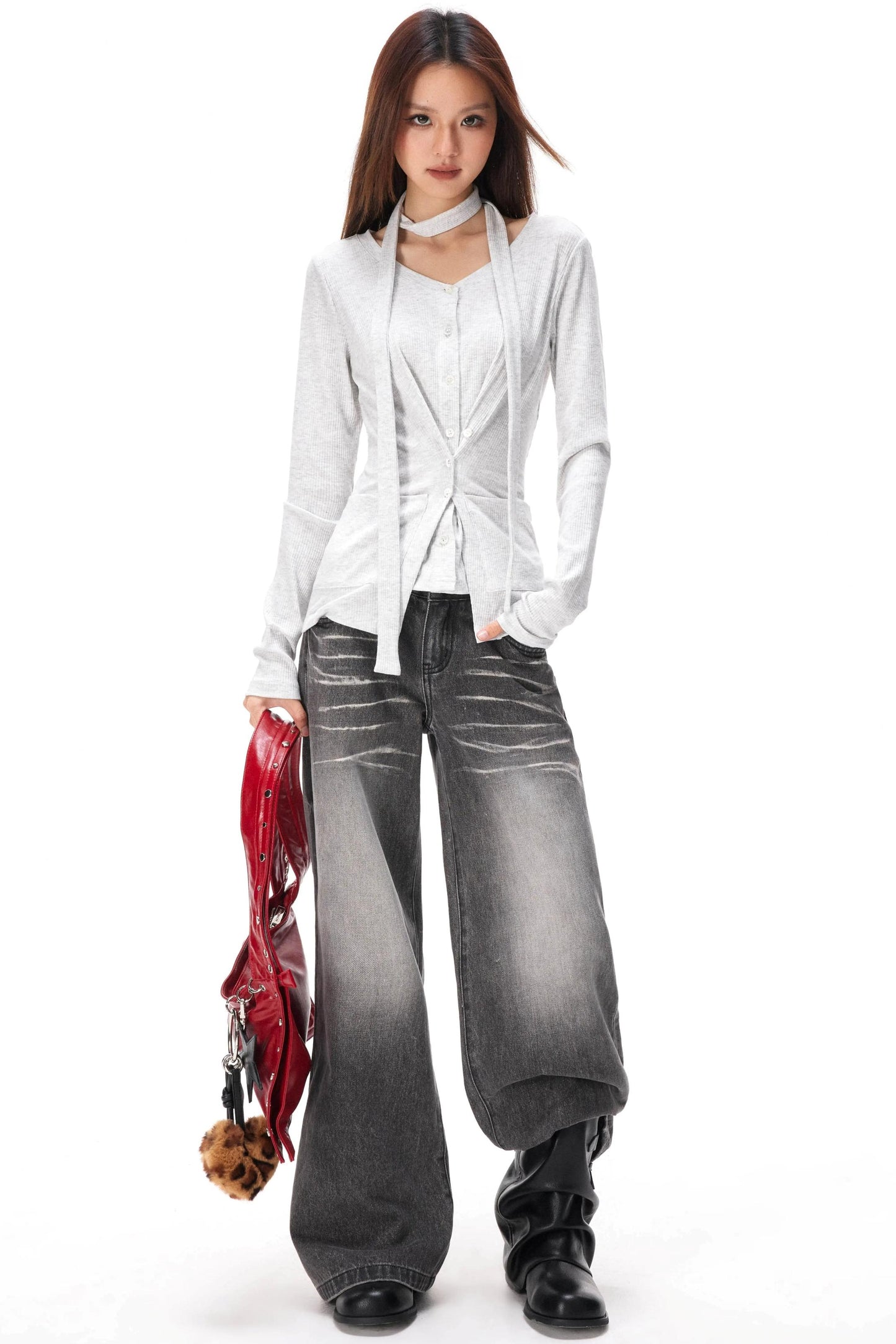 Fine Ribbed Knit Cardigan Top