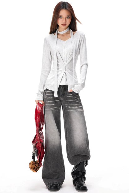 Fine Ribbed Knit Cardigan Top