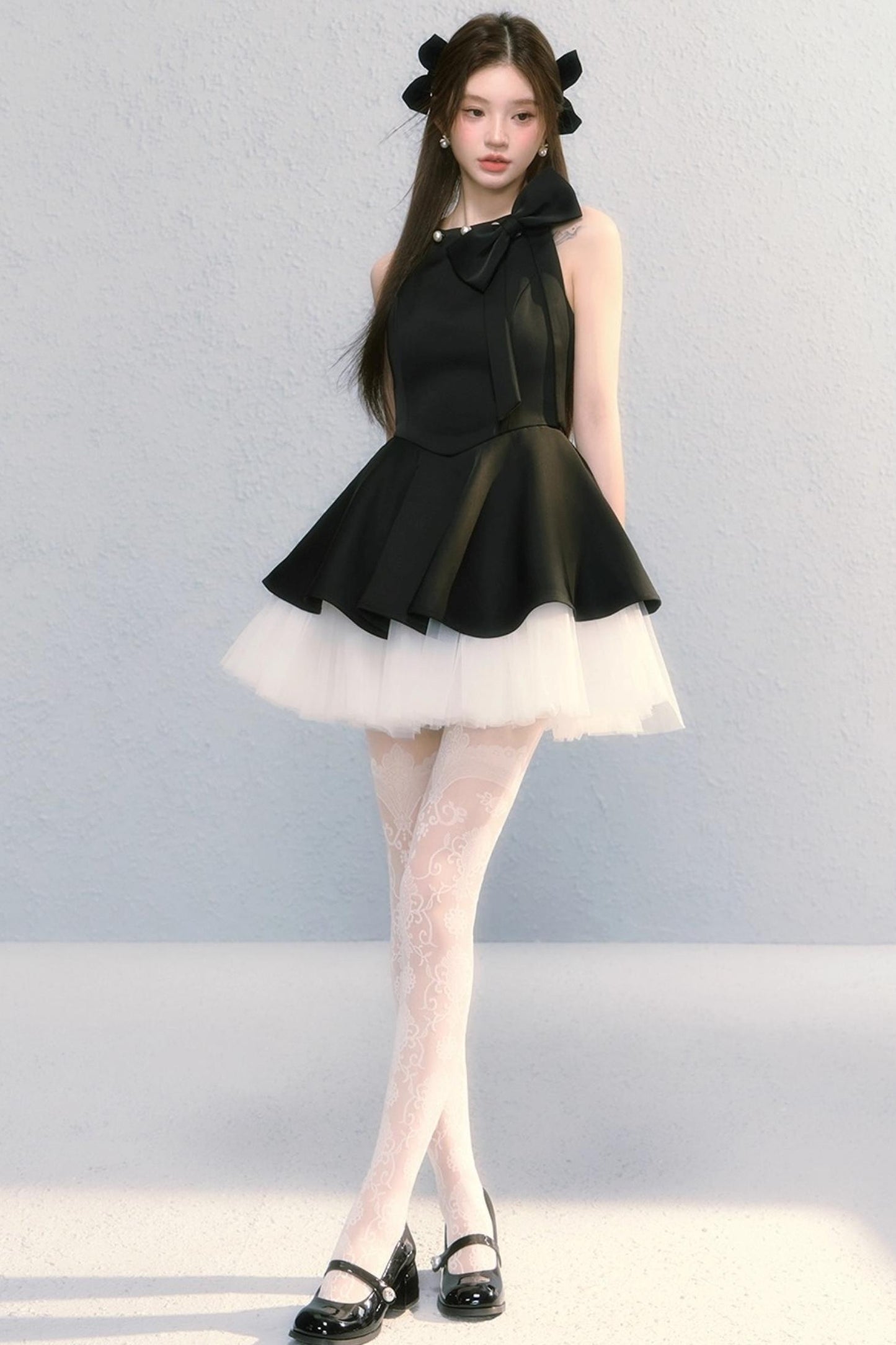 Obsidian French Bow Sleeveless A-Line Dress