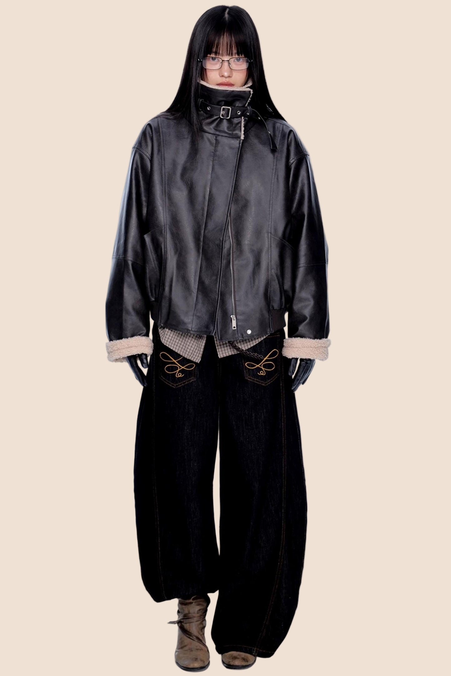 Fur Collar Color-Blocked Jacket