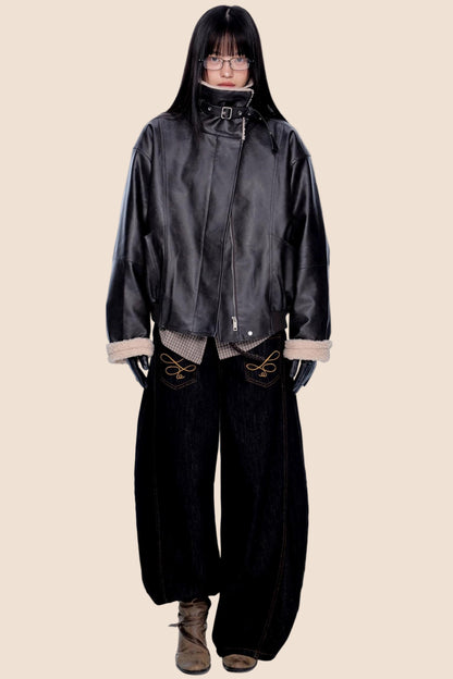 Fur Collar Color-Blocked Jacket