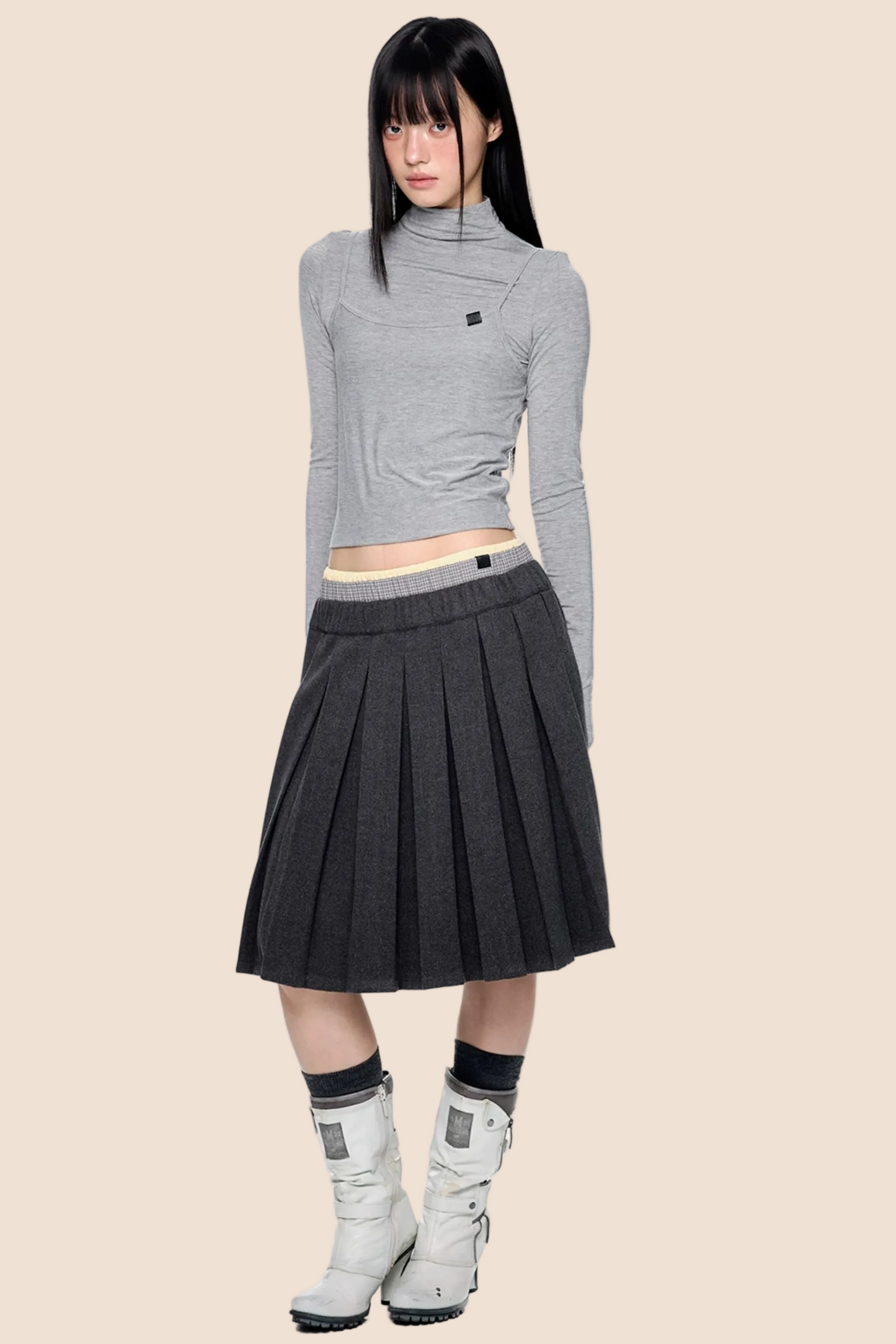 Plaid Patchwork Pleated Skirt