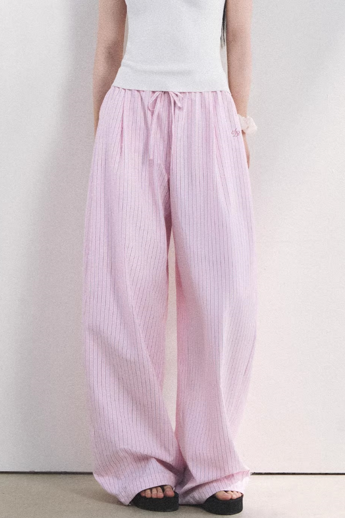 Pantaloni a Righe Color Bacca Chiaro