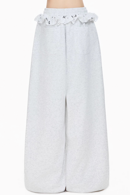 레이스 패치워크 자수 스웨트팬츠