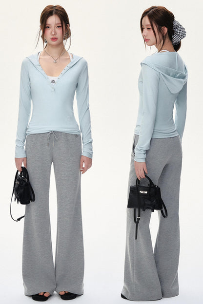 후드 긴팔 슬림핏 셔츠 