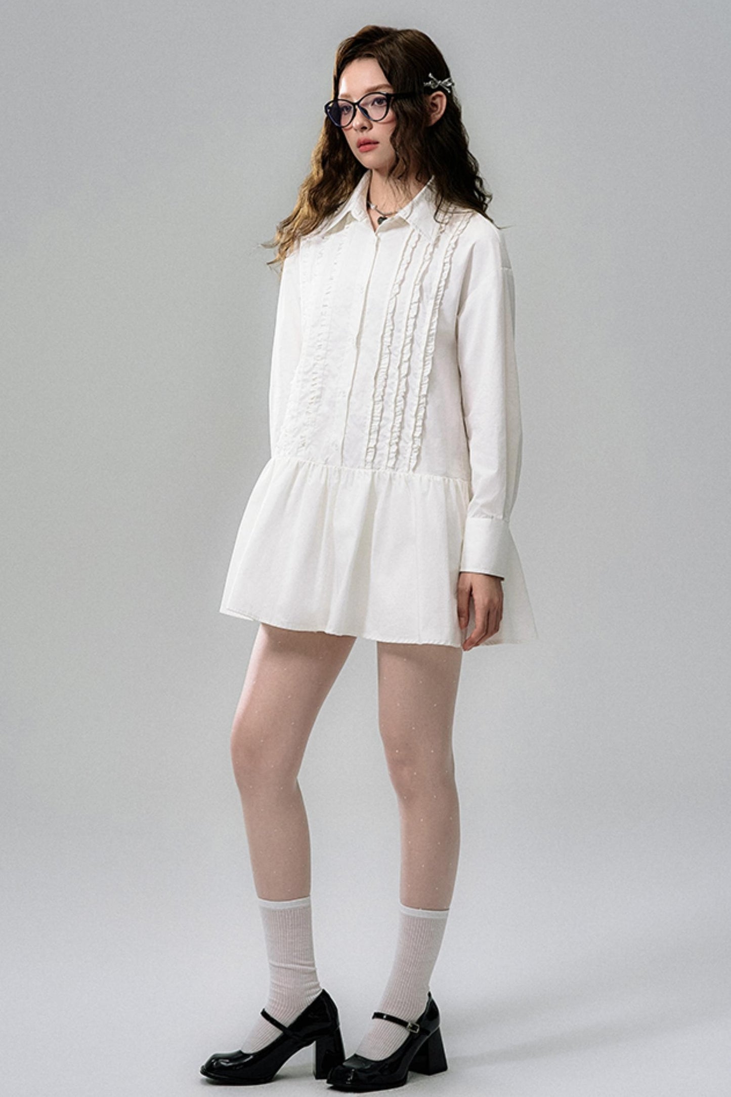 Flared Hem Lace Long Sleeve Dress