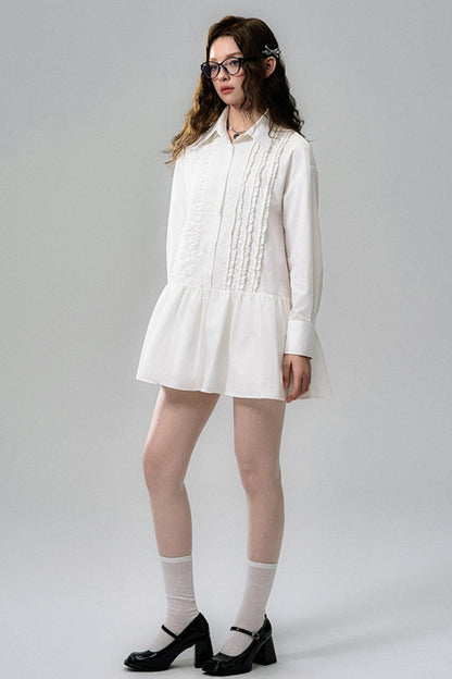 Flared Hem Lace Long Sleeve Dress