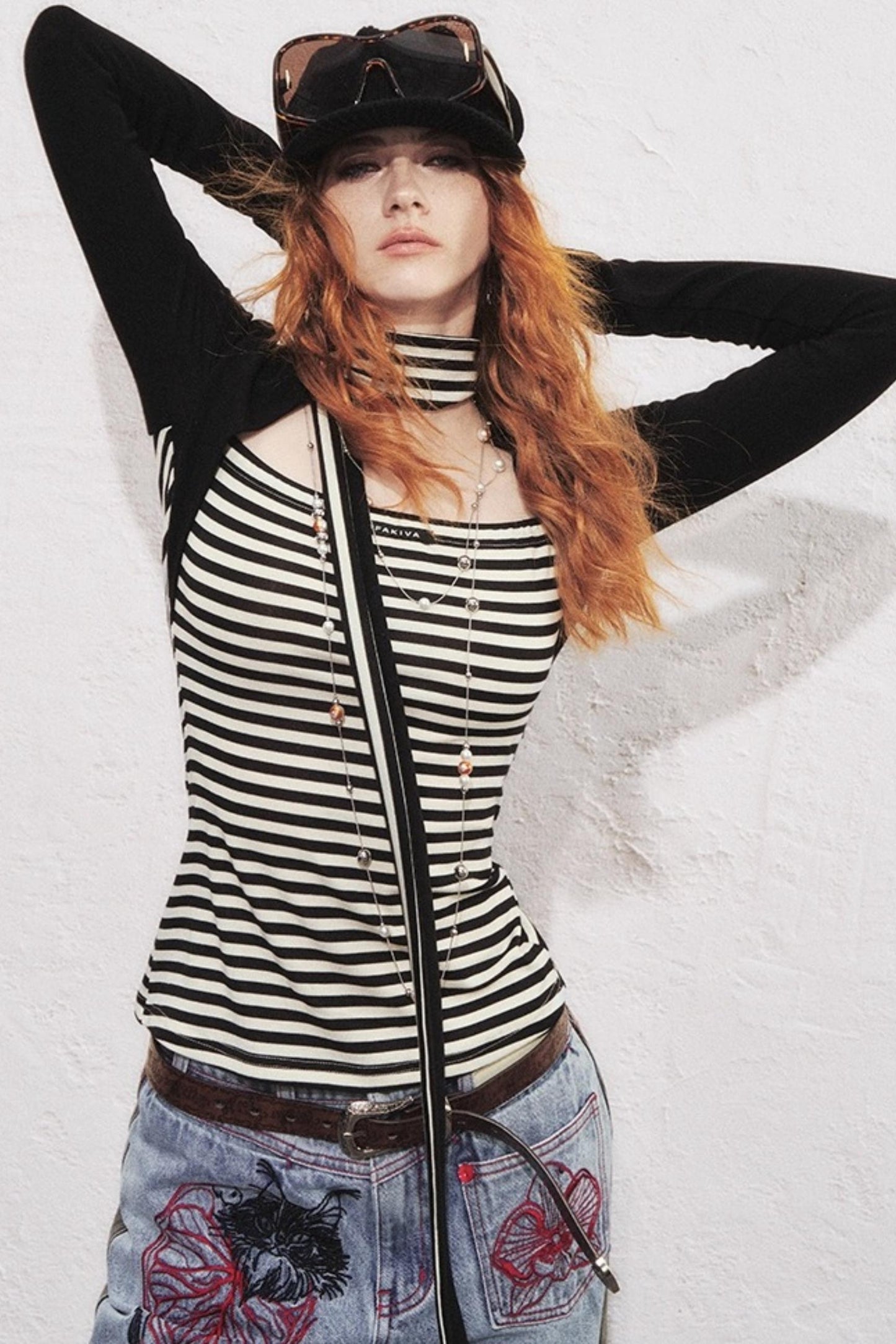 Fake Two Slimming Striped Knit Top