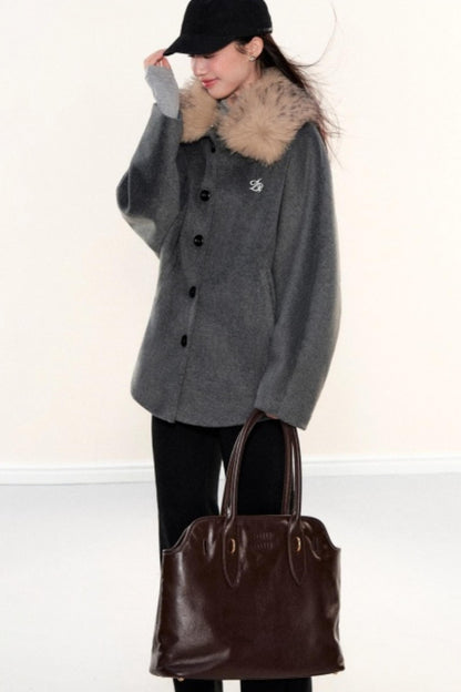 Fur Collar Woolen Cape Coat